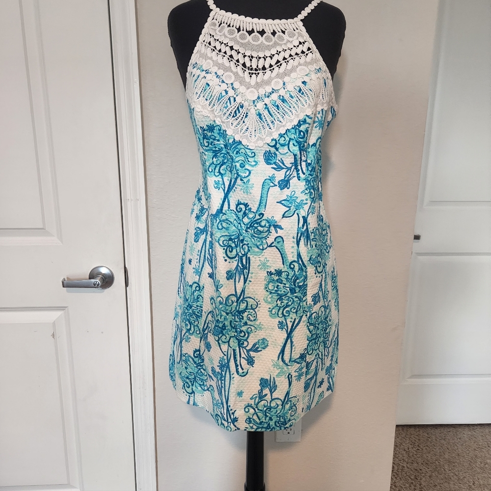 Lilly Pulitzer Blue and White Halter Dress - Picture 3 of 11